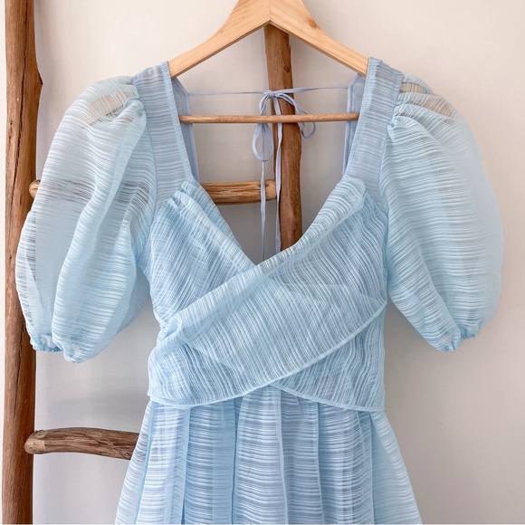 🚫SOLD🚫 [free people] hailey puff sleeve bow back midi dress light blue - Picture 3 of 13